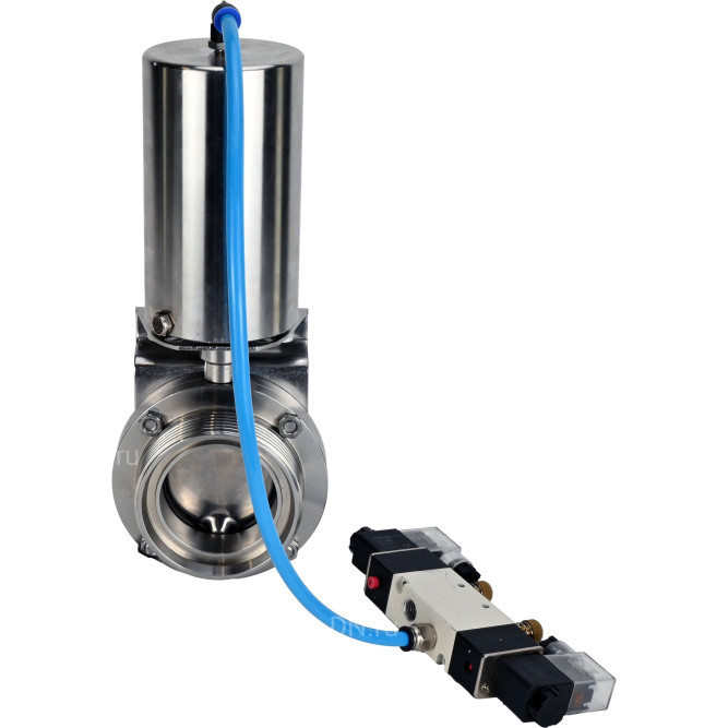 Затвор дисковый поворотный WBV3131S-2W-T-H Ду25 Ру10 резьбовой, пищевая нержавеющая сталь 304, уплотнение – Silicon, с пневмоприводом PA-SA-85 и пневмораспределителем 4V320-10 AC220V