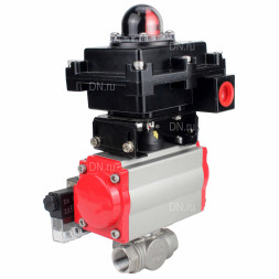 Кран шаровой BV3232P(4pc)-SP-3WL-T-ISO-H Ду25 Ру63 стандартнопроходной трехходовой L-тип, нержавеющая сталь SS316, внутренняя резьба, PTFE, пн.приводом PA-SA-052, пн.распределителем 4M310-08 DC24V и БКВ APL-410N EX