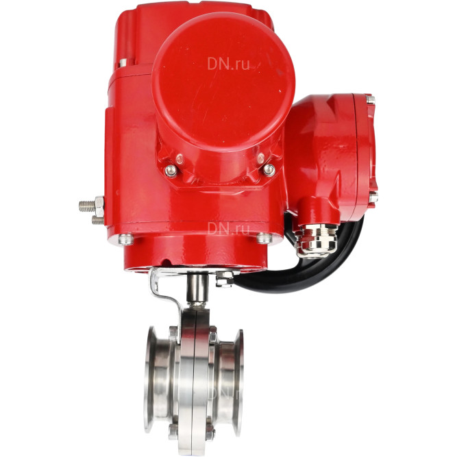 Затвор дисковый поворотный WBV3131E-2W-C-H Ду20 Ру10 кламповый, корпус - пищевая нержавеющая сталь 304, уплотнение - EPDM, с электроприводом QT-EX-005M-O2-220VAC-У1 с моментной муфтой и штурвалом