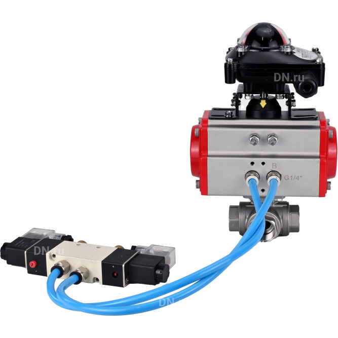 Кран шаровой BV3232P(4pc)-SP-3WL-T-ISO-H Ду65 Ру40, стандартнопроходной, четырехсоставной, корпус - нержавеющая сталь 316, уплотнение - PTFE, внутренняя резьба, с пневмоприводом PA-DA-083, пневмораспределителем 4V320-10 AC220V, БКВ APL-210N