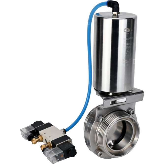 Затвор дисковый поворотный WBV3131S-2W-T-H Ду32 Ру10 резьбовой, пищевая нержавеющая сталь 304, уплотнение – Silicon, с пневмоприводом PA-SA-85 и пневмораспределителем 4V320-10 AC220V