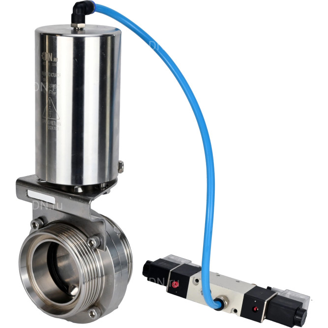 Затвор дисковый поворотный WBV3131S-2W-T-H Ду32 Ру10 резьбовой, пищевая нержавеющая сталь 304, уплотнение – Silicon, с пневмоприводом PA-SA-85 и пневмораспределителем 4V320-10 AC220V