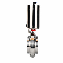 Затвор дисковый поворотный WBV3131E-2W-W-H Ду125 Ру10, пищевая нержавеющая сталь 304, уплотнение - EPDM, под приварку, с пневмоприводом PA-DA-108 двойного действия
