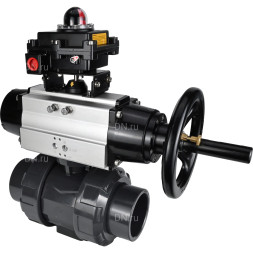 Кран шаровой BV4242E-FP-GRM-ISO Дн20 Ру10 полнопроходной, корпус - НПВХ, шар - НПВХ, уплотнение - EPDM, с пневмоприводом PA-DA-105-1 и БКВ APL-410N EX