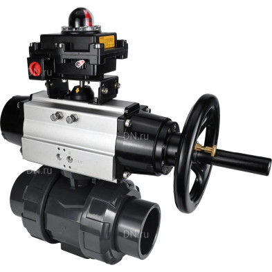 Кран шаровой BV4242E-FP-GRM-ISO Дн20 Ру10 полнопроходной, корпус - НПВХ, шар - НПВХ, уплотнение - EPDM, с пневмоприводом PA-DA-105-1 и БКВ APL-410N EX