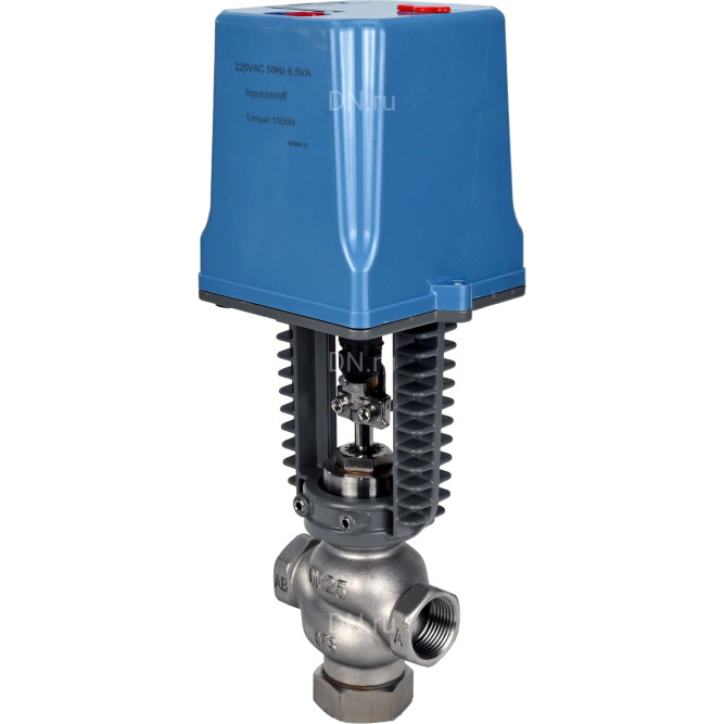 Клапан регулирующий VRg1-31M-PED-T 1/2″ Ду15 Ру25 двухходовой, односедельный, резьбовой, корпус - нержавеющая сталь AISI304, уплотнение - металл с электроприводом XCK220-1500 AC220V