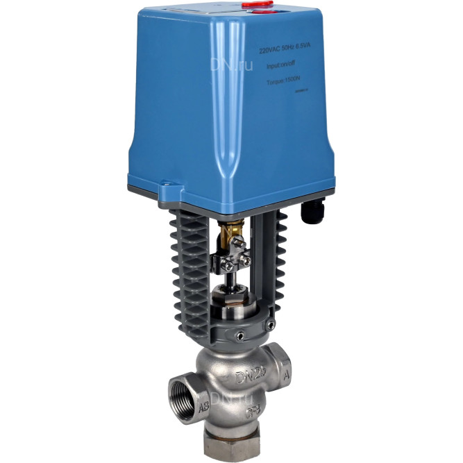 Клапан регулирующий VRg1-31M-PED-T 1/2″ Ду15 Ру25 двухходовой, односедельный, резьбовой, корпус - нержавеющая сталь AISI304, уплотнение - металл с электроприводом XCK220-1500 AC220V