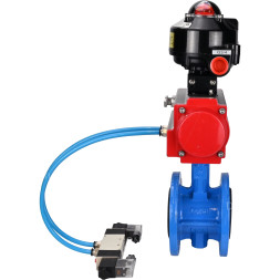 Затвор дисковый поворотный WBV1313E-2W-F-H Ду65 Ру16 фланцевый, корпус - чугун GGG40, диск - чугун GGG40, уплотнение - EPDM, с пневмоприводом PA-DA-105, пневмораспределителем 4V320-08 AC220V и БКВ APL-510N EX