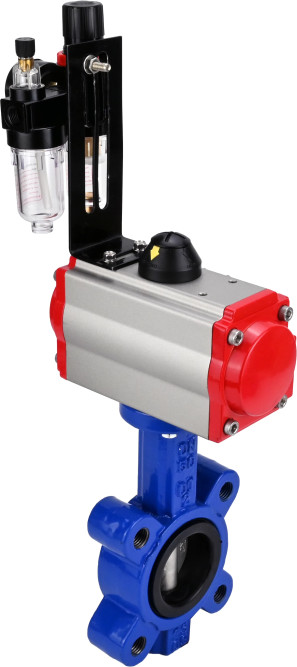Затвор дисковый поворотный WBV1631N-2W-Fb-H Ду50 Ру16 LUG корпус - чугун QT450, диск - нержавеющая сталь 304, уплотнение - NBR, с пневмоприводом PA-SA-083, пневмораспределителем 4M310-08 DC24V и БПВ AFC2000