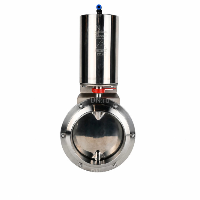 Затвор дисковый поворотный WBV3131E-2W-W-H Ду150 Ру10, пищевая нержавеющая сталь 304, уплотнение - EPDM, под приварку, с пневмоприводом PA-DA-108 двойного действия