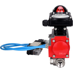 Кран шаровой BV3232P(4pc)-SP-3WL-T-ISO-H Ду20 Ру63, стандартнопроходной, четырехсоставной, корпус - нержавеющая сталь 316, уплотнение - PTFE, внутренняя резьба, с пневмоприводом PA-SA-052, пневмораспределителем 4V320-08 AC220V, БКВ APL-210N