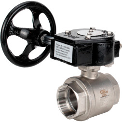 Кран шаровой BV3232P(2pc)-FP-T-ISO-H Ду10 Ру63 полнопроходной двухходовой, нержавеющая сталь SS316, внутренняя резьба, уплотнение - PTFE, с редуктором RDN RQN1-150Z-T24