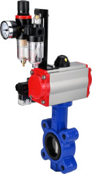 Затвор дисковый поворотный WBV1631N-2W-Fb-H Ду65 Ру16 LUG корпус - чугун QT450, диск - нержавеющая сталь 304, уплотнение - NBR, с пневмоприводом PA-SA-105, пневмораспределителем 4M310-08 DC24V и БПВ AFC2000