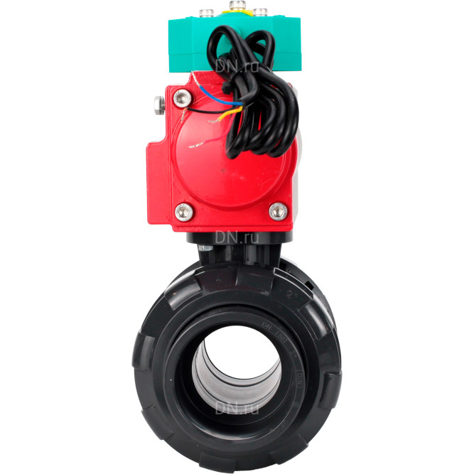 Кран шаровой BV4242E-FP-GRM-ISO Дн25 Ру10 полнопроходной, корпус - НПВХ, шар - НПВХ, уплотнение - EPDM, с пневмоприводом PA-DA-052 и магнитным переключателем ALS200D