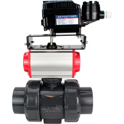 Кран шаровой BV4242E-FP-GRM-ISO Дн25 Ру10 полнопроходной, корпус - НПВХ, шар - НПВХ, уплотнение - EPDM, с пневмоприводом PA-SA-052 и пневмопозиционером YT-1000RSN с обратной связью