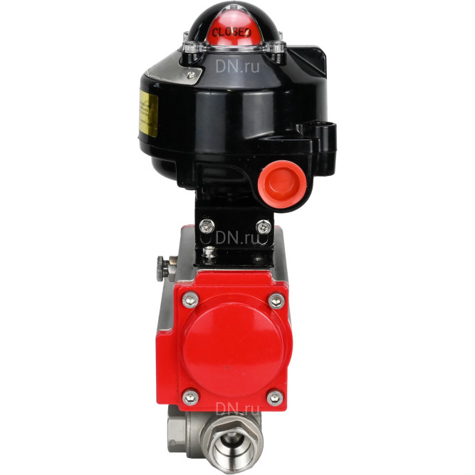 Кран шаровой BV3232P(4pc)-SP-3WL-T-ISO-H 2″ Ду50 Ру63 стандартнопроходной трехходовой L-тип, нержавеющая сталь SS316, внутренняя резьба, уплотнение - PTFE, с пневмоприводом PA-DA-65 и БКВ APL-510N-EX