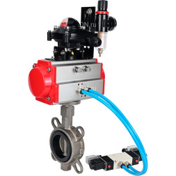 Затвор дисковый поворотный WBV3131N-2W-Fb-H Ду125 Ру16, корпус - нержавеющая сталь 304, диск - нержавеющая сталь 304, уплотнение - NBR, с пневмоприводом PA-SA-140, пневмораспределителем 4M320-10 AC220V, БКВ APL-210N и БПВ AFC2000