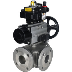 Кран шаровой BV3232P(4pc)-FP-3WL-F Ду100 Ру16 полнопроходной трехходовой, фланцевый, корпус - нержавеющая сталь SS316, с пневмоприводом PA-DA-105-1, пневмораспределителем 4M310-08 AC220V, БКВ APL-410N EX и БПВ AFC2000