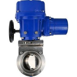 Затвор дисковый поворотный WBV3131E-2W-T-H Ду65 Ру10 резьбовой, корпус - пищевая нержавеющая сталь 304, уплотнение - EPDM, с электроприводом QT-N-005M-O2-380VAC-У1 с моментной муфтой и штурвалом