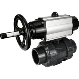 Кран шаровой BV4242E-FP-GRM-ISO Дн100 Ру10 полнопроходной, корпус - НПВХ, шар - НПВХ, уплотнение - EPDM, с пневмоприводом PA-DA-105-1 и пневмораспределителем 4M310-08 DC24V