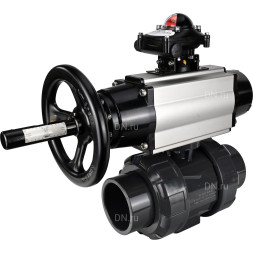 Кран шаровой BV4242E-FP-GRM-ISO Дн15 Ру10 полнопроходной, корпус - НПВХ, шар - НПВХ, уплотнение - EPDM, с пневмоприводом PA-DA-105-1, пневмораспределителем 4M310-08 DC24V и БКВ APL-210N