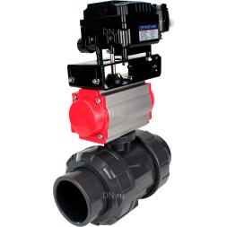 Кран шаровой BV4242E-FP-GRM-ISO Дн40 Ру10 полнопроходной, корпус - НПВХ, шар - НПВХ, уплотнение - EPDM, с пневмоприводом PA-SA-065 и пневмопозиционером YT-1000RSN с обратной связью