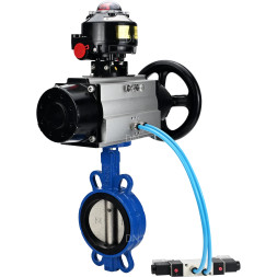 Затвор дисковый поворотный WBV1413E-2W-Fb-H Ду150 Ру16, корпус - чугун GGG50, диск - чугун GGG40, уплотнение - EPDM, с пневмоприводом PA-DA-105-1 двойного действия, с пневмораспределителем 4V320-08 AC220V, с БКВ APL-510N-EX