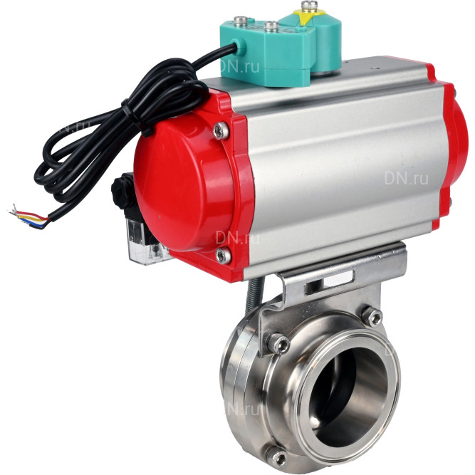 Затвор дисковый поворотный кламповый WBV3131E-2W-C-H Ду32 Ру10 корпус - пищевая нержавеющая сталь 304, уплотнение - EPDM, с пневмоприводом PA-DA-052, пневмораспределителем 4M310-08 DC24V и магнитным переключателем ALS200D