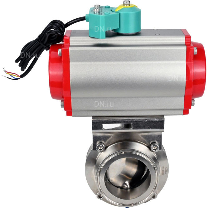 Затвор дисковый поворотный кламповый WBV3131E-2W-C-H Ду32 Ру10 корпус - пищевая нержавеющая сталь 304, уплотнение - EPDM, с пневмоприводом PA-DA-052, пневмораспределителем 4M310-08 DC24V и магнитным переключателем ALS200D