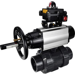 Кран шаровой BV4242E-FP-GRM-ISO Дн65 Ру10 полнопроходной, корпус - НПВХ, шар - НПВХ, уплотнение - EPDM, с пневмоприводом PA-DA-105-1 и БКВ APL-410N EX