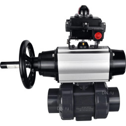 Кран шаровой BV4242E-FP-GRM-ISO Дн65 Ру10 полнопроходной, корпус - НПВХ, шар - НПВХ, уплотнение - EPDM, с пневмоприводом PA-DA-105-1 и БКВ APL-410N EX