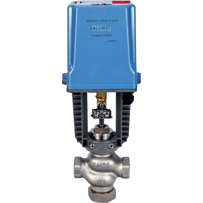 Клапан регулирующий VRg1-31M-PED-T 2″ Ду50 Ру25 двухходовой, односедельный, резьбовой, корпус - нержавеющая сталь AISI304, уплотнение - металл с электроприводом XCK220-1500 AC220V