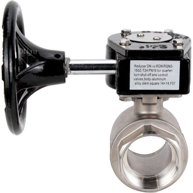 Кран шаровой BV3232P(2pc)-FP-T-ISO-H Ду65 Ру40 полнопроходной двухходовой, нержавеющая сталь SS316, внутренняя резьба, уплотнение - PTFE, с редуктором RDN RQN4-500Z-T30