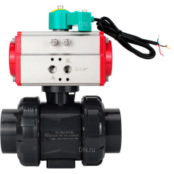 Кран шаровой BV4242E-FP-GRM-ISO Дн65 Ру10 полнопроходной, корпус - НПВХ, шар - НПВХ, уплотнение - EPDM, с пневмоприводом PA-DA-065 и магнитным переключателем ALS200D