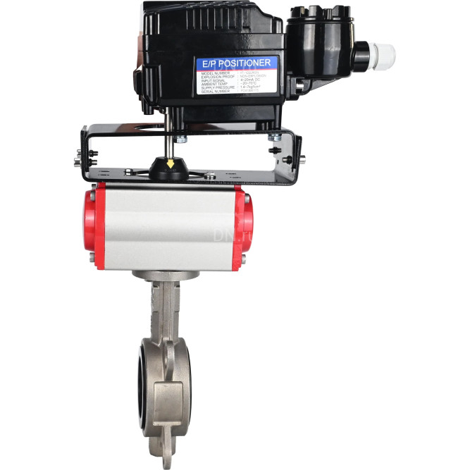 Затвор дисковый поворотный WBV3131N-2W-Fb-H Ду100 Ру16, корпус - нержавеющая сталь 304, диск - нержавеющая сталь 304, NBR, с пневмоприводом PA-DA-083, позиционером YT-1000RSN с обратной связью и ручным дублером MON2-450-T28-ISO