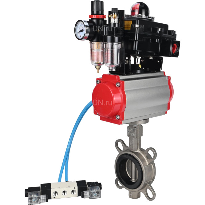 Затвор дисковый поворотный WBV3131E-2W-Fb-H Ду250 Ру16, корпус - нержавеющая сталь 304, диск - нержавеющая сталь 304, уплотнение - EPDM, с пневмоприводом PA-DA-160, пневмораспределителем 4V320-10 AC220V, БКВ APL-410N EX и БПВ AFC2000