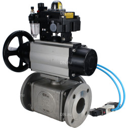 Кран шаровой BV3232P(4pc)-FP-3WL-F Ду100 Ру16 полнопроходной трехходовой, фланцевый, корпус - нержавеющая сталь SS316, с пневмоприводом PA-DA-105-1, пневмораспределителем 4V320-10 AC220V, БКВ APL-410N EX и БПВ AFC2000