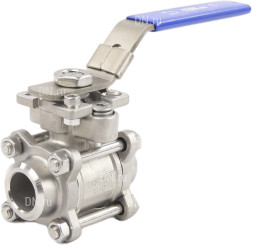 Кран шаровой BV3232P(3pc)-FP-W-ISO-H Ду32 Ру63 полнопроходной двухходовой, нержавеющая сталь SS316, под приварку, уплотнение - PTFE, с ISO фланцем и рукояткой