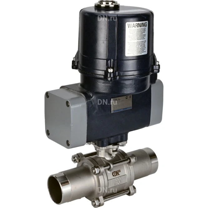 Кран шаровой BV3232P(3pc)-FP-W-ISO-H LONG Ду65 Ру25 полнопроходной, под приварку, корпус - нержавеющая сталь SS316, уплотнение - PTFE, с электроприводом четвертьоборотным QTSA-N-007EM-O0-220VAC с пружинным возвратом