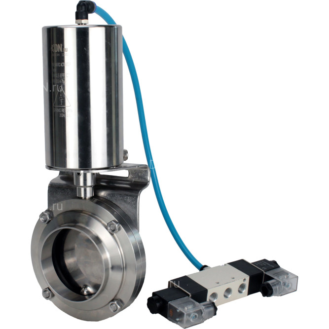 Затвор дисковый поворотный WBV3131E-2W-W-H Ду15 Ру10 под приварку, пищевая нержавеющая сталь 304, уплотнение – EPDM, с пневмоприводом PA-SA-85 и пневмораспределителем 4V320-08 AC220V
