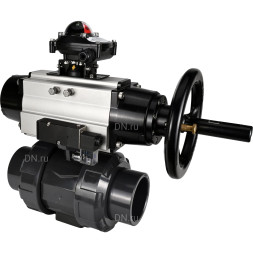 Кран шаровой BV4242E-FP-GRM-ISO Дн40 Ру10 полнопроходной, корпус - НПВХ, шар - НПВХ, уплотнение - EPDM, с пневмоприводом PA-DA-105-1, пневмораспределителем 4M310-08 DC24V и БКВ APL-210N