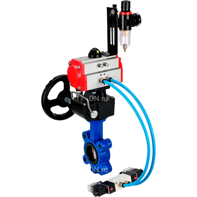 Затвор дисковый поворотный WBV1616N-2W-Fb-H Ду100 Ру16 LUG, корпус - чугун QT450, диск - чугун QT450, уплотнение - NBR, с пневмоприводом PA-DA-083, пневмораспределителем 4M320-10 AC220V, ручным дублером MON2-450-T28-ISO и БПВ AFC2000
