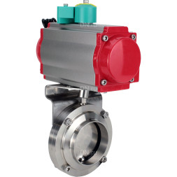 Затвор дисковый поворотный WBV3131S-2W-W-H Ду20 Ру10 под приварку, пищевая нержавеющая сталь 304, уплотнение - Silicon, с пневмоприводом PA-DA-052, пневмораспределителем 4M310-08 AC220V и магнитным переключателем ALS200D