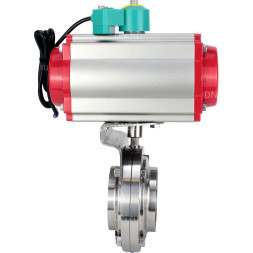Затвор дисковый поворотный WBV3131S-2W-W-H Ду20 Ру10 под приварку, пищевая нержавеющая сталь 304, уплотнение - Silicon, с пневмоприводом PA-DA-052, пневмораспределителем 4M310-08 AC220V и магнитным переключателем ALS200D