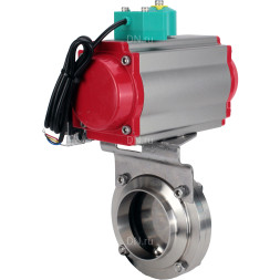 Затвор дисковый поворотный WBV3131S-2W-W-H Ду20 Ру10 под приварку, пищевая нержавеющая сталь 304, уплотнение - Silicon, с пневмоприводом PA-DA-052, пневмораспределителем 4M310-08 AC220V и магнитным переключателем ALS200D