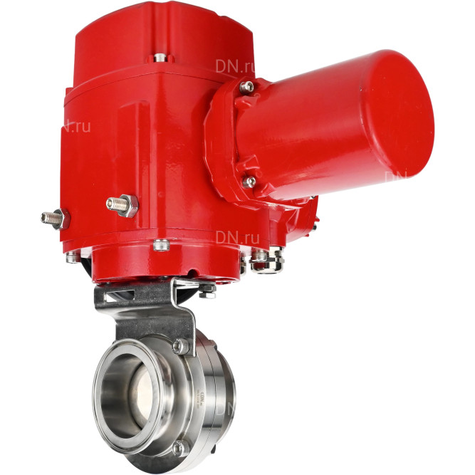 Затвор дисковый поворотный WBV3131E-2W-C-H Ду20 Ру10 кламповый, корпус - пищевая нержавеющая сталь 304, уплотнение - EPDM, с электроприводом QT-EX-005M-O2-380VAC-У1 с моментной муфтой и штурвалом