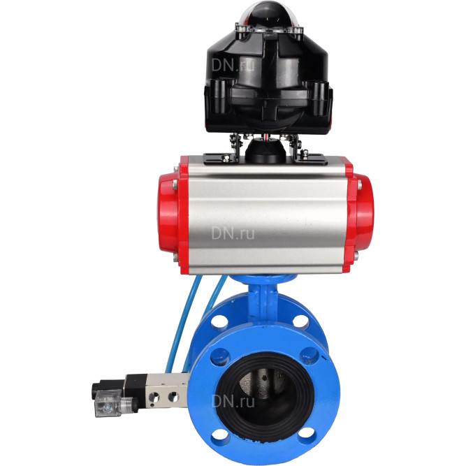 Затвор дисковый поворотный WBV1313E-2W-F-H Ду150 Ру16 фланцевый, корпус - чугун GGG40, диск - чугун GGG40, уплотнение - EPDM, с пневмоприводом PA-DA-130, пневмораспределителем 4V320-10 AC220V и БКВ APL-510N EX