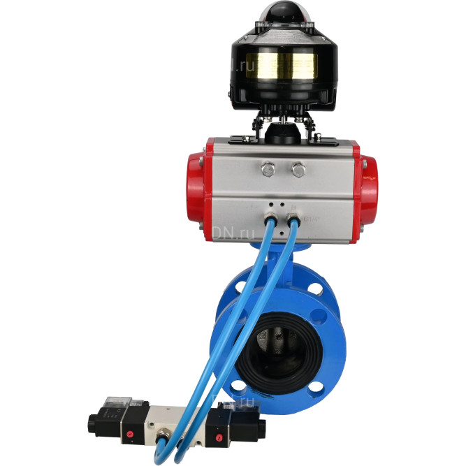 Затвор дисковый поворотный WBV1313E-2W-F-H Ду150 Ру16 фланцевый, корпус - чугун GGG40, диск - чугун GGG40, уплотнение - EPDM, с пневмоприводом PA-DA-130, пневмораспределителем 4V320-10 AC220V и БКВ APL-510N EX