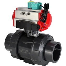 Кран шаровой BV4242E-FP-GRM-ISO Дн40 Ру10 полнопроходной, корпус - НПВХ, шар - НПВХ, уплотнение - EPDM, с пневмоприводом PA-DA-052, пневмораспределителем 4M310-08 AC220V и магнитным переключателем ALS200D