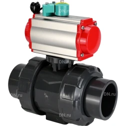 Кран шаровой BV4242E-FP-GRM-ISO Дн40 Ру10 полнопроходной, корпус - НПВХ, шар - НПВХ, уплотнение - EPDM, с пневмоприводом PA-DA-052, пневмораспределителем 4M310-08 AC220V и магнитным переключателем ALS200D